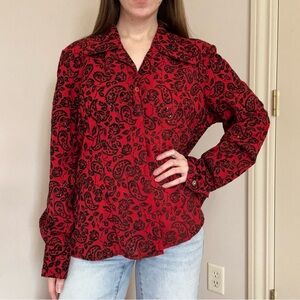 Vintage Red & Black Paisley Blouse